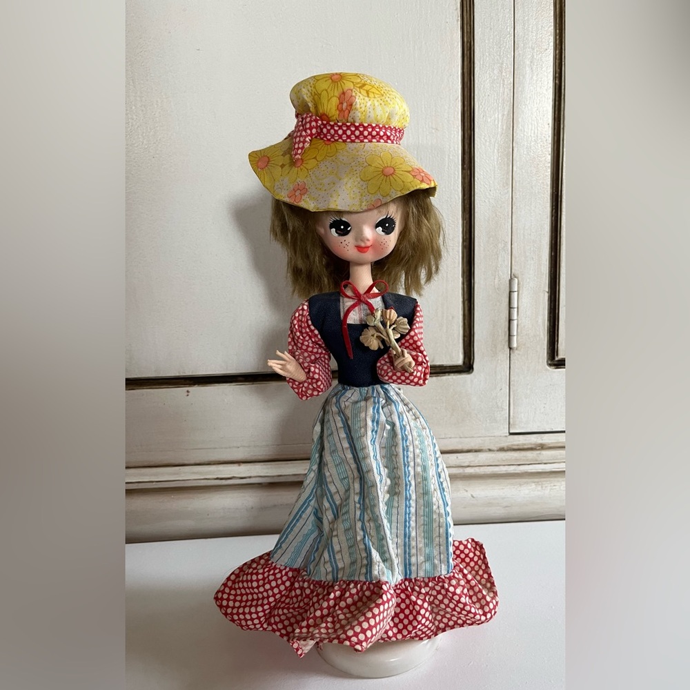 Vintage 1970’s Doll with stand-collectible Decor Art hippie boho room decor